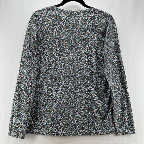 Lands End Top Women S Relaxed Fit Supima Crew Neck Long Sleeve Floral Multicolor - Picture 2 of 11